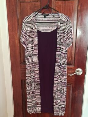 Perceptions Purple Layered Knit Dress with Striped Duster